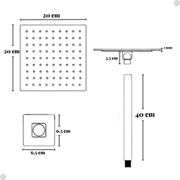 Ducha Chuveiro 20x20 Slim Inox com Braço 40cm Solar Gas - 2