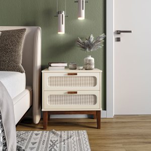 Mesa de Cabeceira para Quarto Santorini 60cm Grande com 2 Gavetas C/ Telinha Elegantes Off White