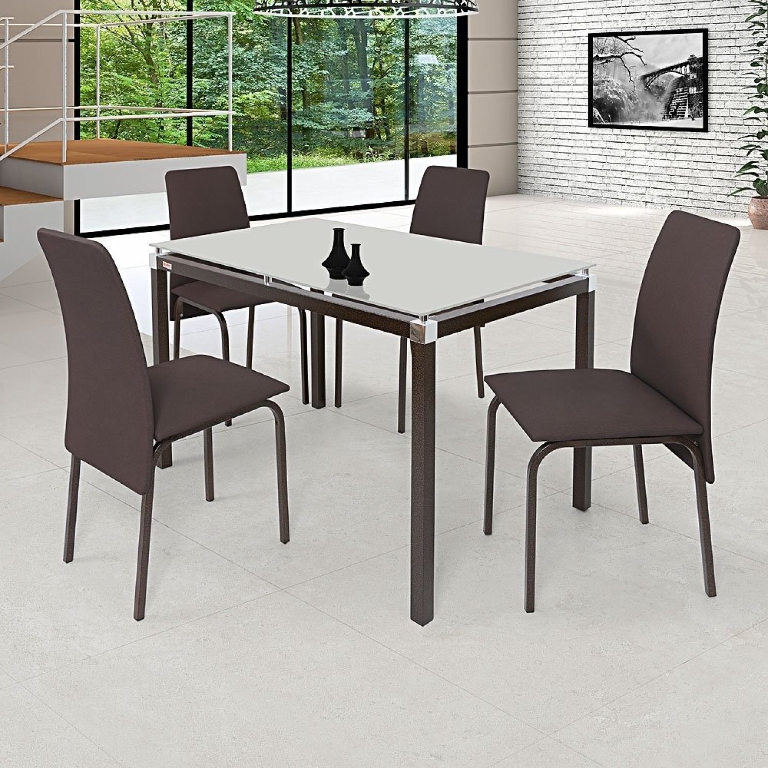 Conjunto de Mesa Com 6 Cadeiras Para Cozinha Tampo Retangular e Granito  1,50m Craqueado Sofia Ciplafe