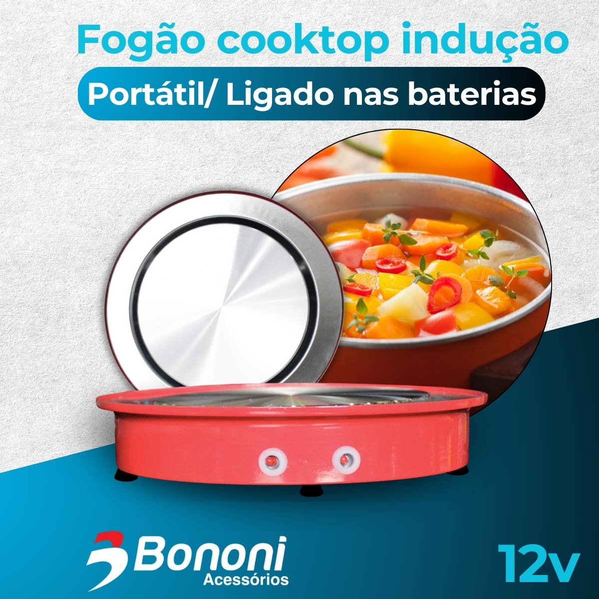 Fogão Cooktop por Indução Elétrico 12v Vermelho - 4