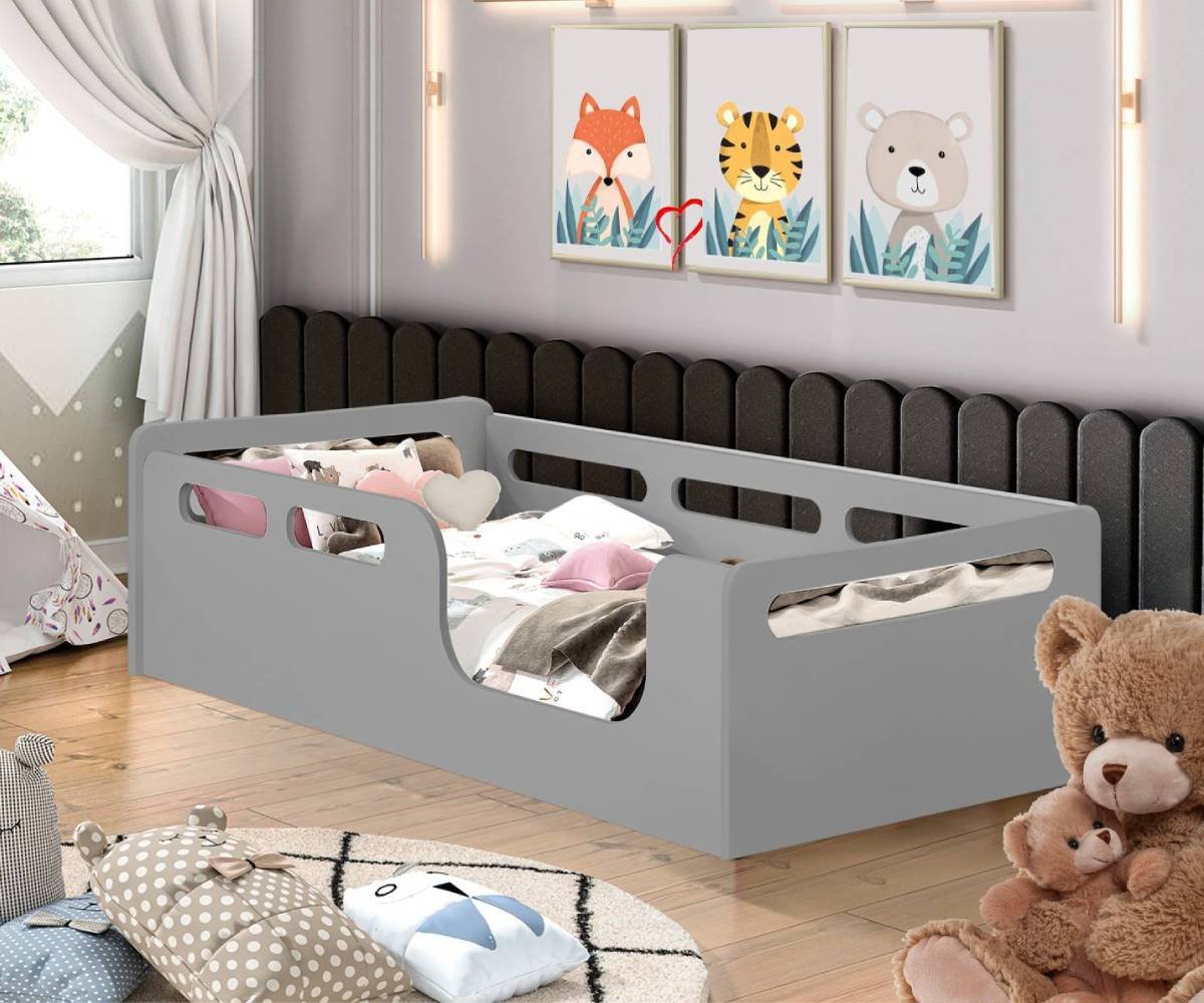 Cama Montessori Solteiro MDF com Colchão cor: Cinza - 2