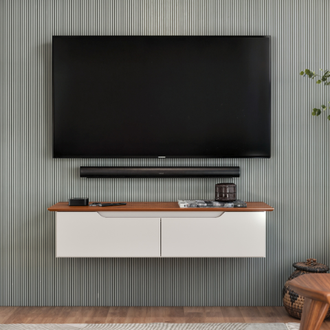 Rack Suspenso Flow Sala Estante de Parede Mdf/mdp para Tv e Decoração Quarto - Jm3 Móveis:off White/