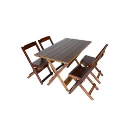 Conjunto 4 Cadeiras e 1 Mesa Dobrável de Madeira 120 x 70 - Com Pintura Café - 1