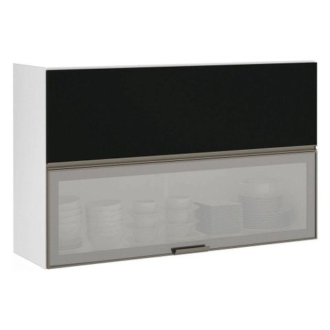 Armário Basculante Misto Perola 120 Cm 1 Porta Fechada 1 Porta Alumínio com Vidro Reflecta Prata