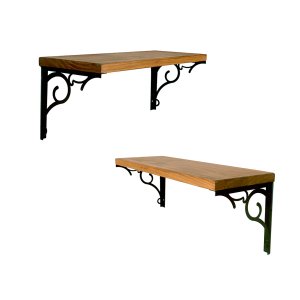 Kit Prateleiras 45cm Casa Cozinha Linda Moderna Arabescos em Metal e Tampo Pinus Rústico