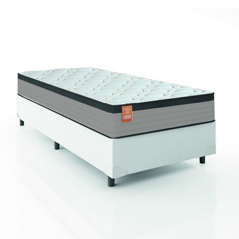 Cama Box Colchão Solteiro Molas Ensacadas Real 88x188x65cm Linho Branco / Preto Inducol