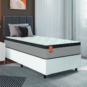 Ver imagem 2 de Cama Box Colchão Solteiro Molas Ensacadas Real 88x188x65cm Linho Branco / Preto Inducol