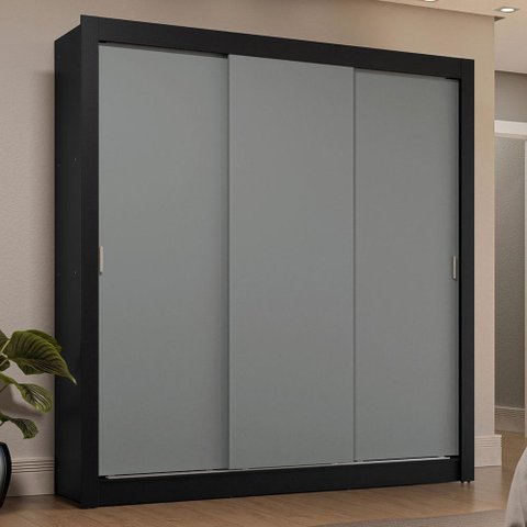 Guarda-roupa Casal 3 Portas de Correr Preto/cinza Sublime Plus Madesa Preto/cinza