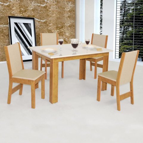 Conjunto Mesa Luiza Retangular com 4 Cadeiras Melina Asgard Bege Freijo e Off