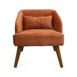 Poltrona Decorativa Lara Pés de Madeira Veludo Terracota - Sheep Estofados - Terracota - 1