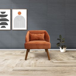 Poltrona Decorativa Lara Pés de Madeira Veludo Terracota - Sheep Estofados - Terracota - 6