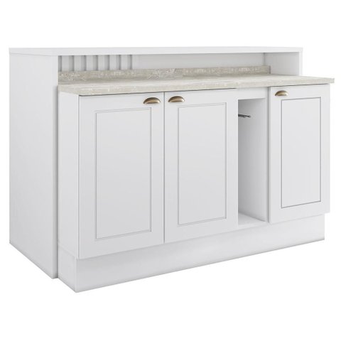 Kit Ilha Gourmet com Balcões 80cm, 40cm e Porta Toalha Americana Branco - Móveis Henn