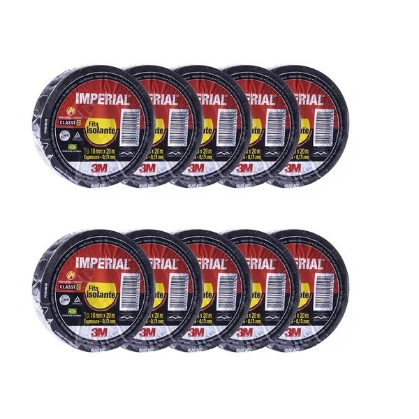 Kit 10 Fita Isolante 3m Imperial 18mm X 20m - 1