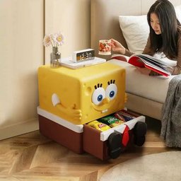 Mesa de Cabeceira Infantil Tema Bob Esponja Calça Quadrada - Amarelo - 6
