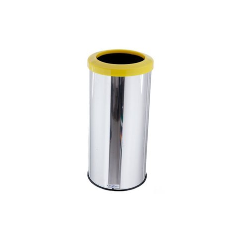 Lixeira Inox 25L Aro Esmaltado Cesto De Lixo Reciclável Cozinha - Amarelo