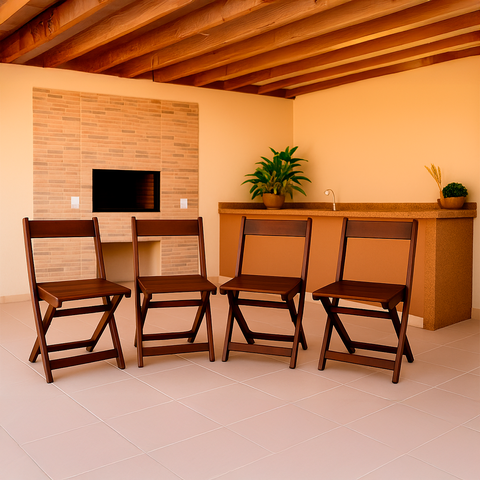 Kit 4 Cadeiras Dobráveis de Madeira Eucalipto Natural: Imbuia