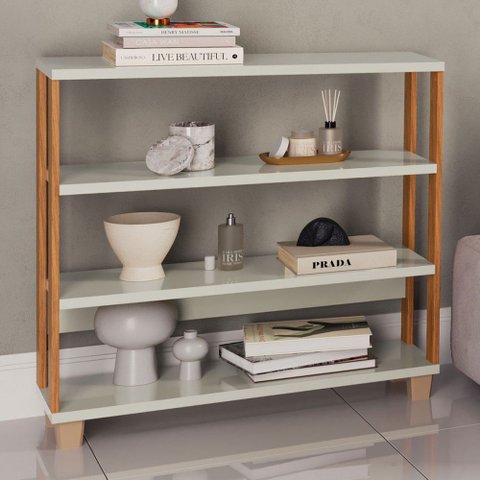 Estante para Livros Industrial 2 Prateleiras 100% Mdf Off White/freijó F23 - Pradel