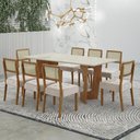 Ver imagem 1 de Mesa de Jantar Liz 180x90cm Vidro 25mm Cinamomo Off White com Kit 8 Cadeiras Veludo Palha -Valdemóve