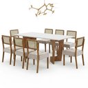 Ver imagem 2 de Mesa de Jantar Liz 180x90cm Vidro 25mm Cinamomo Off White com Kit 8 Cadeiras Veludo Palha -Valdemóve
