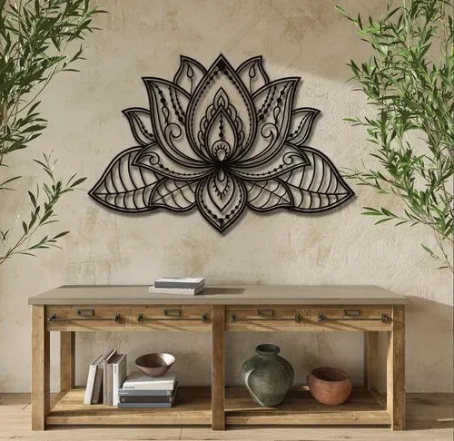 Painel decorativo Flor de lótus mdf preto 59cm - 3