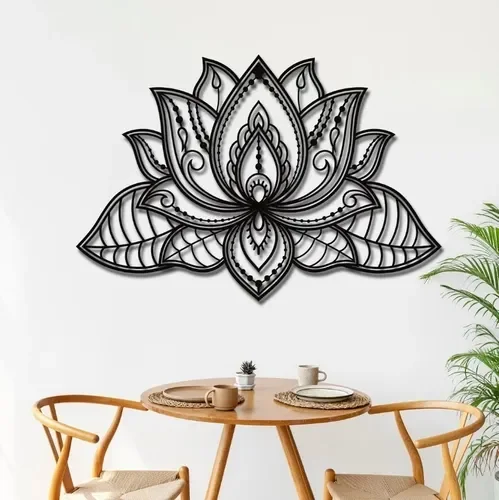 Painel decorativo Flor de lótus mdf preto 59cm - 2