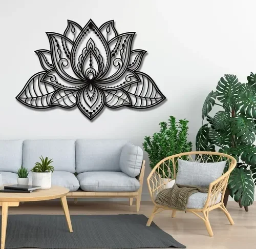 Painel decorativo Flor de lótus mdf preto 59cm - 4