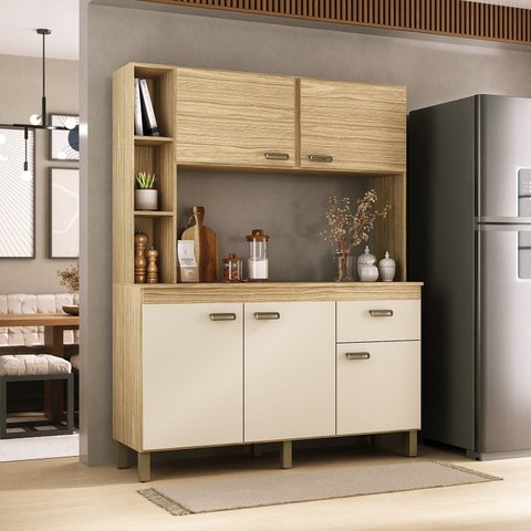 Armário de Cozinha 140cm em MDF de 15cm Jade Bege/Amendoa/Off White