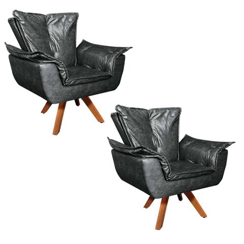 Kit 02 Poltronas Giratória Opala Preto