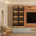 Ver imagem 4 de Kit 2 Cristaleiras com LED 1 Porta de Vidro 3 Prateleiras Magnata Canela/Gris