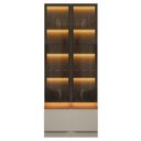Ver imagem 1 de Kit 2 Cristaleiras com LED 1 Porta de Vidro 3 Prateleiras Magnata Canela/Gris