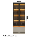 Ver imagem 3 de Kit 2 Cristaleiras com LED 1 Porta de Vidro 3 Prateleiras Magnata Canela/Gris