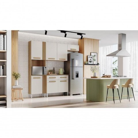 Kit Cozinha Juma 7 Portas 2 Gavetas MDP 210cm Off White Aramóveis