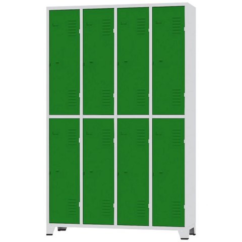 Roupeiro de Aço 8 Portas Grandes Cinza com Verde - Ultra Móveis