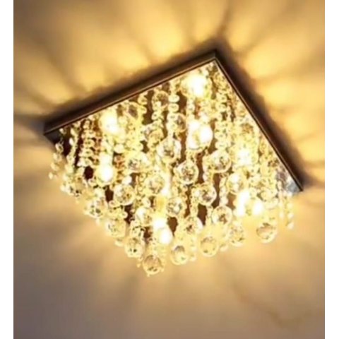 Lustre para Sala Quarto de Cristal K9 Legítimo Base Inox 30x30 Cm