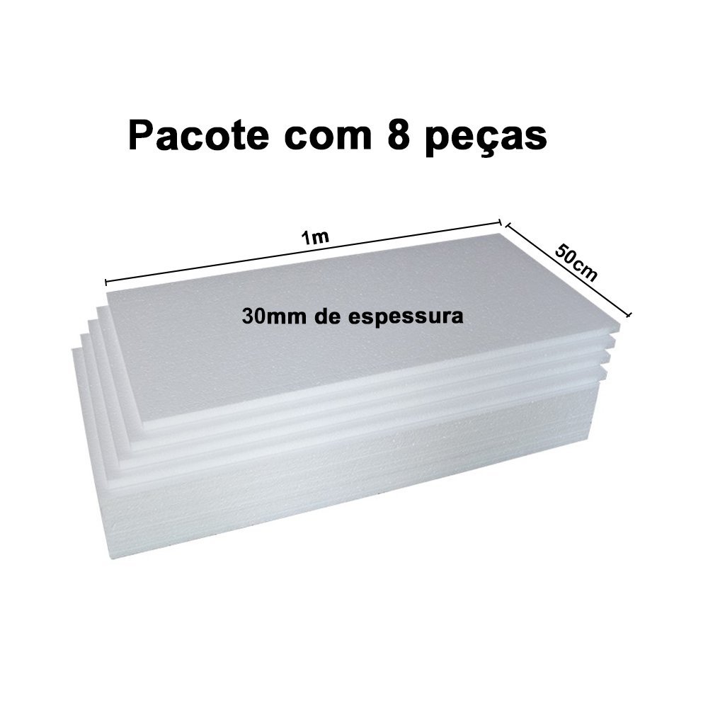 Placa de Isopor Eps Espessura 30mm (3cm) C/8 Und 100x50cm - 1