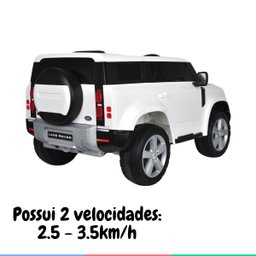 Carro Elétrico Infantil Controle Criança até 30kg Bluetooth Usb Mp3 5km/h Land Rover Defender Branco - 4 Carro Elétrico Infantil Controle Criança até 30kg Bluetooth Usb Mp3 5km/h Land Rover Defender Branco - 4