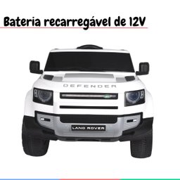 Carro Elétrico Infantil Controle Criança até 30kg Bluetooth Usb Mp3 5km/h Land Rover Defender Branco - 3 Carro Elétrico Infantil Controle Criança até 30kg Bluetooth Usb Mp3 5km/h Land Rover Defender Branco - 3