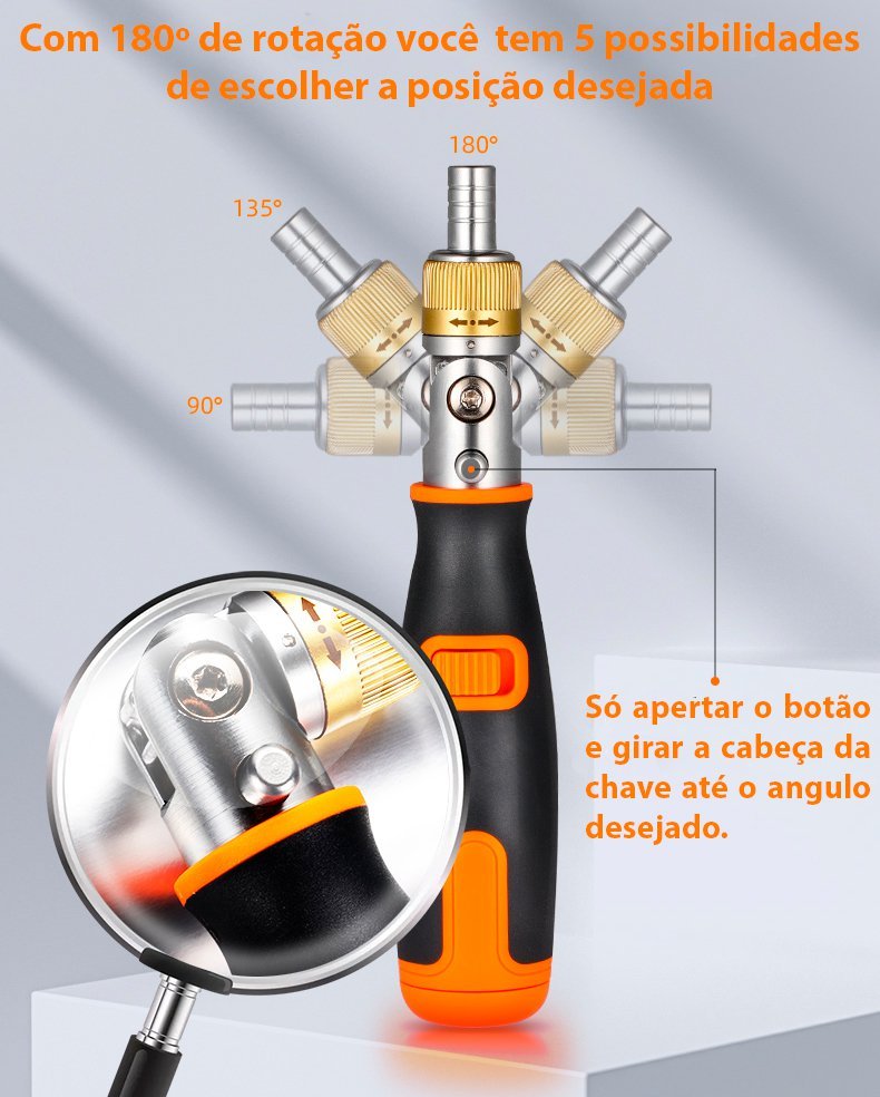 Chave Catraca Reversível Dobrável Com Encaixe 1/4" Magnetico Bits Fenda Philips Torx Hex - 4