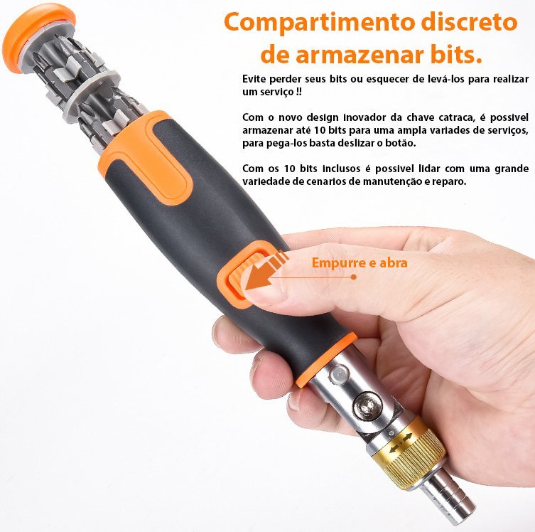 Chave Catraca Reversível Dobrável Com Encaixe 1/4" Magnetico Bits Fenda Philips Torx Hex - 2