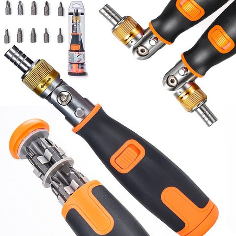 Chave Catraca Reversível Dobrável Com Encaixe 1/4" Magnetico Bits Fenda Philips Torx Hex