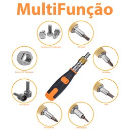 Chave Catraca Reversível Dobrável Com Encaixe 1/4" Magnetico Bits Fenda Philips Torx Hex - 7