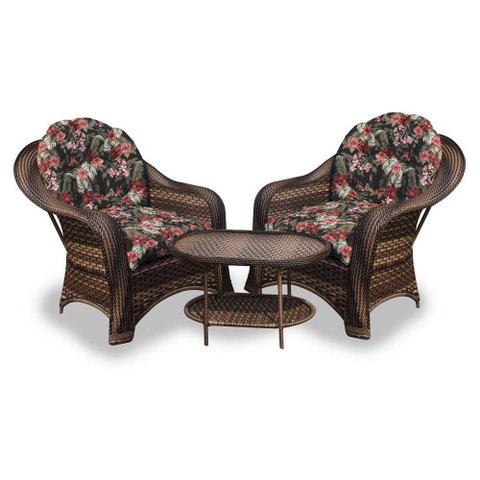Conjunto de Poltronas Fibra Sintética Janaína - 2 Poltronas + 1 Mesa Centro - Tecido Maui Preto