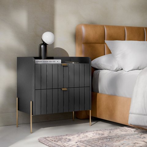 Mesa de Cabeceira Industrial Grafite para Cama Moriah 60cm:dourado/grafite