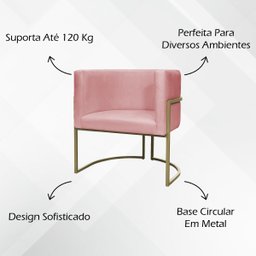 Kit 2 Poltronas Decorativa Recepção Luna Suede Cores Base de Ferro Champagne - 3
