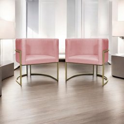 Kit 2 Poltronas Decorativa Recepção Luna Suede Cores Base de Ferro Champagne - 2