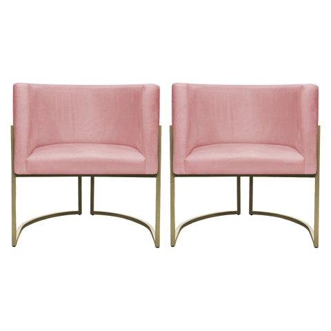 Kit 2 Poltronas Decorativa Recepção Luna Suede Cores Base de Ferro Champagne