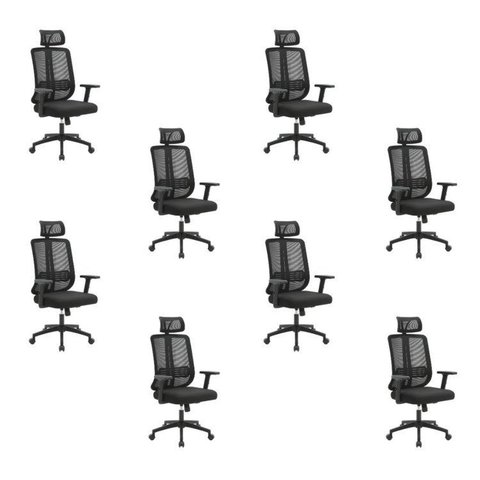 Kit com 8 Cadeiras Office Presidente Ajustavel e Ergonomica com Nr 17 Montana
