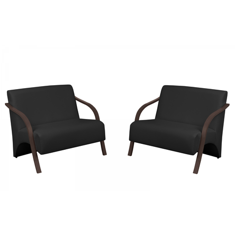 Kit 2 Poltronas Vênus 2 Lugares Braço Madeira D Salla Tecido Sintético Preto