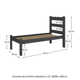 Cama de Solteiro Madeira Maciça para Colchão 78-88x188cm Multimóveis - 3