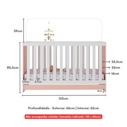 Berço 3 em 1 para Colchão 130 X 60cm Doce de Leite Multimóveis Mp0527r - 7